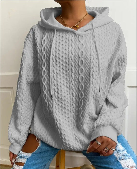 Damen Oversized Strickpullover mit kreativem Kabeleffekt und Kapuze Heidi-Mode