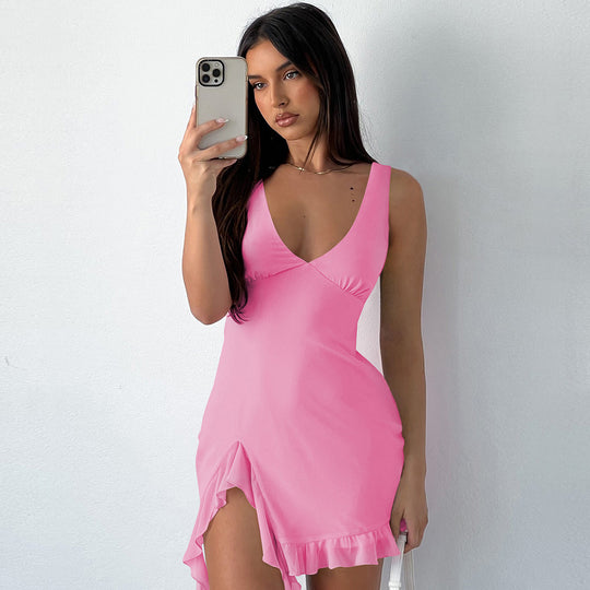 Heidi Mode | Kleid mit Hosenträgern und V-Ausschnitt mit Fransen