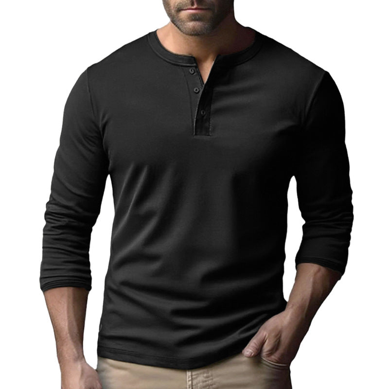 Herren Langarm-Henley-Shirt aus atmungsaktivem Baumwollmix Heidi-Mode