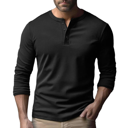 Herren Langarm-Henley-Shirt aus atmungsaktivem Baumwollmix Heidi-Mode