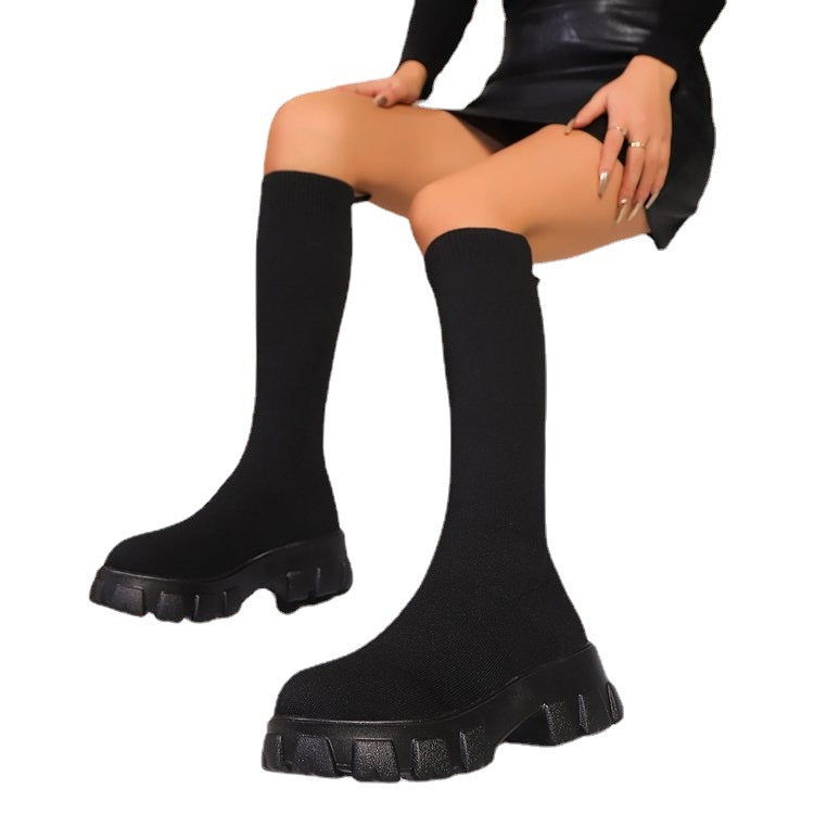 Damen Tragbare Overknee-Stiefel mit auffälligem Muster und rutschfester Sohle Heidi-Mode