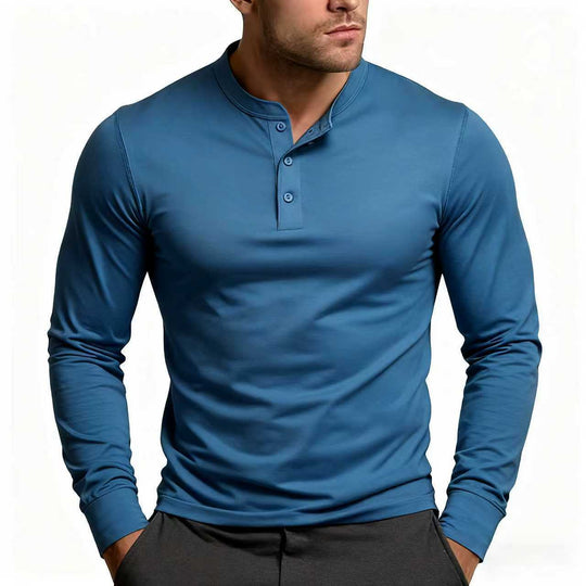 Herren Langarm-Henley-Shirt mit klassischem Knopfdetail und körpernaher Passform Heidi-Mode