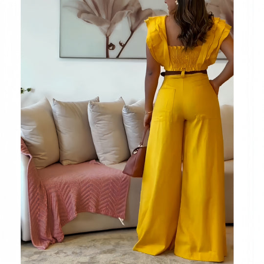 Damen eleganter Jumpsuit mit voluminösen Rüschendetails Heidi-Mode