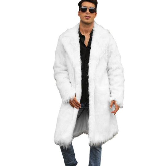 Herren Luxuriöser Plüschmantel mit breitem Revers und enganliegendem Schnitt Heidi-Mode