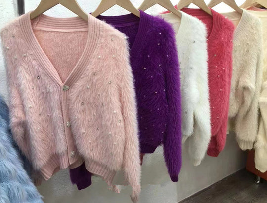 Damen Flauschiger Kurz-Cardigan mit dezenten Knopfdetails Heidi-Mode