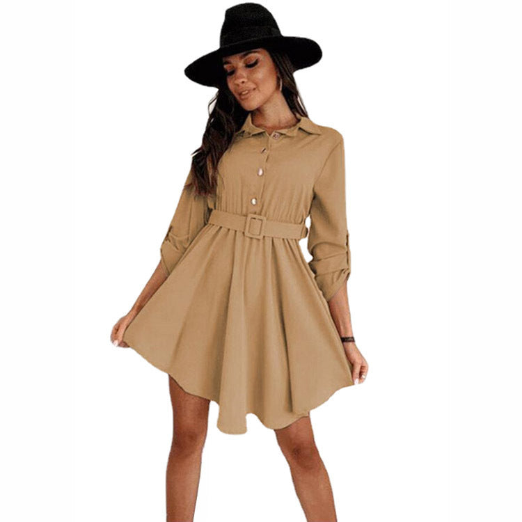Damen Knielanges Hemdblusenkleid mit Taillengürtel und eleganten Details Heidi-Mode