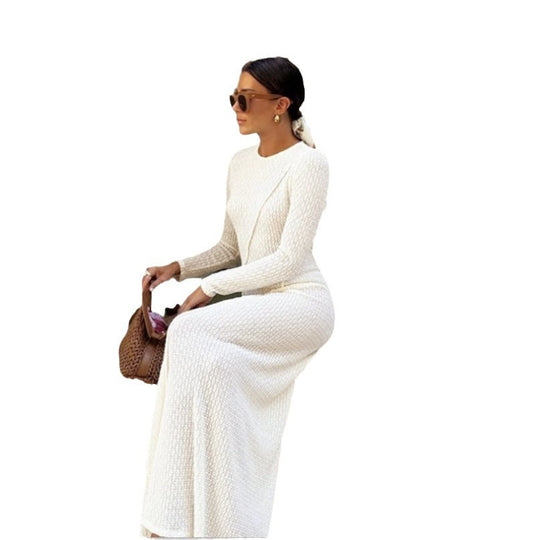 Damen Strickmaxikleid mit strukturiertem Design und langem Ärmel Heidi-Mode