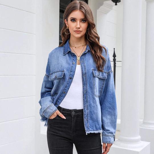 Damen Oversized Jeanshemd mit praktischen Brusttaschen und lässigem Schnitt Heidi-Mode