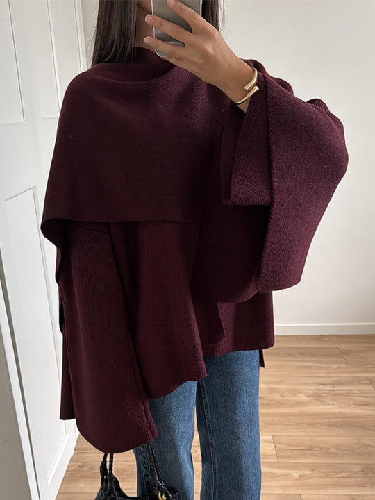 Damen Poncho aus hochwertiger Strickware mit asymmetrischem Design Heidi-Mode