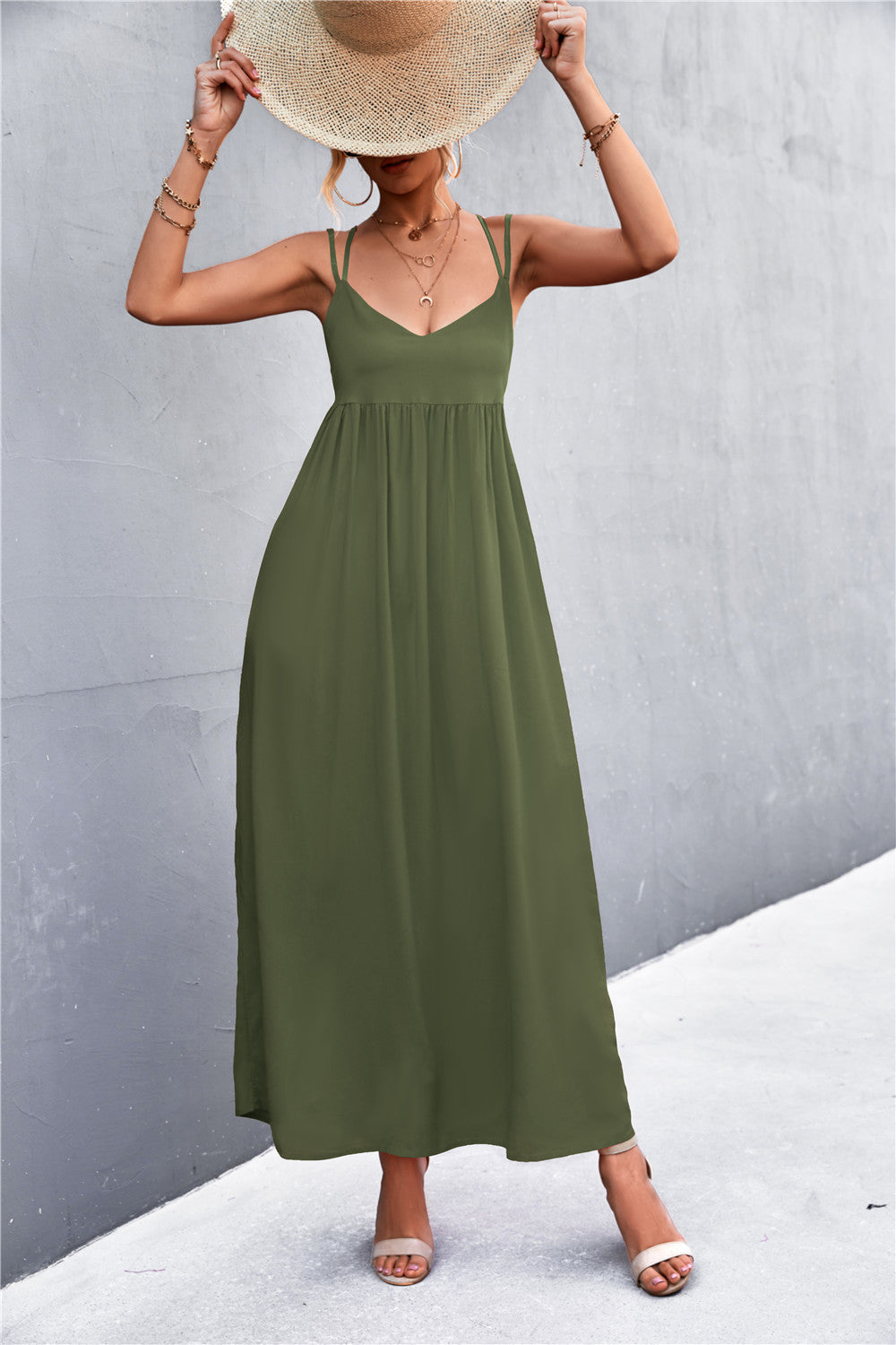 Damen Maxikleid mit feinen Spaghetti-Trägern Heidi-Mode