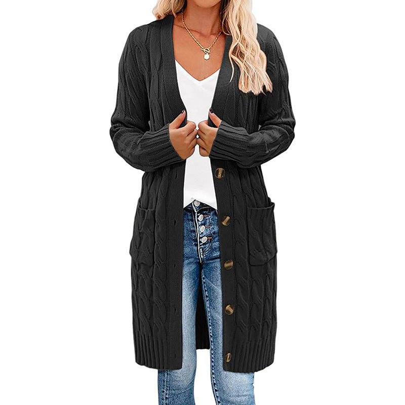 Damen Strickjacke mit asymmetrischem Zopfmuster und praktischen Taschen Heidi-Mode