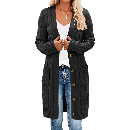 Damen Strickjacke mit asymmetrischem Zopfmuster und praktischen Taschen Heidi-Mode