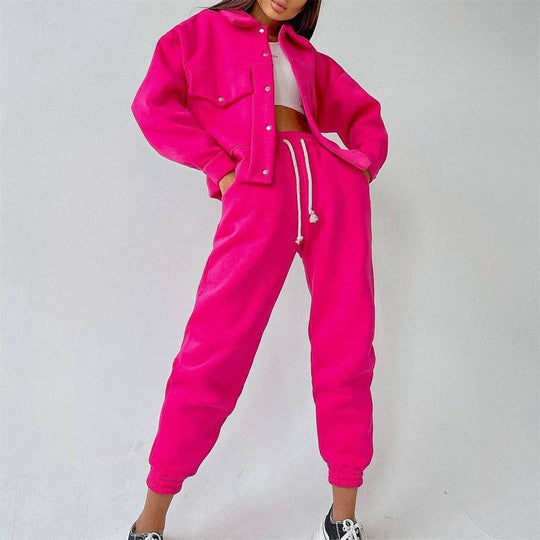 Damen lässiges Fleece-Set mit praktischer Jacke und bequemen Jogginghosen Heidi-Mode