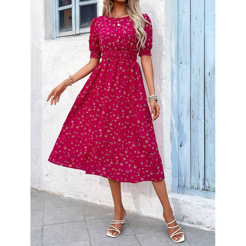 Damen Leichtes Blumendruck Maxi Kleid mit Smock-Taille Heidi-Mode