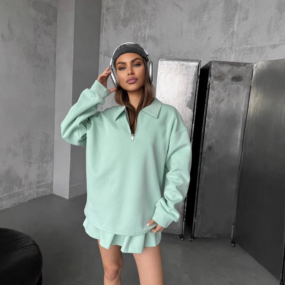 Damen sportlicher Pullover mit Kordelzug und Reißverschluss Heidi-Mode