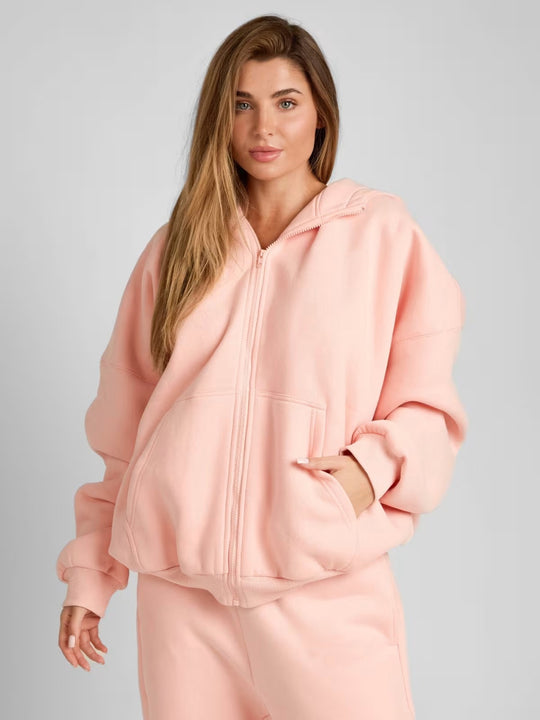 Damen Oversized Kapuzenjacke mit gemütlicher Passform und tiefen Taschen Heidi-Mode