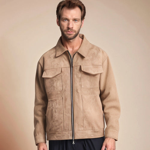Herren Suede-Jacke mit modernen Taschen Heidi-Mode