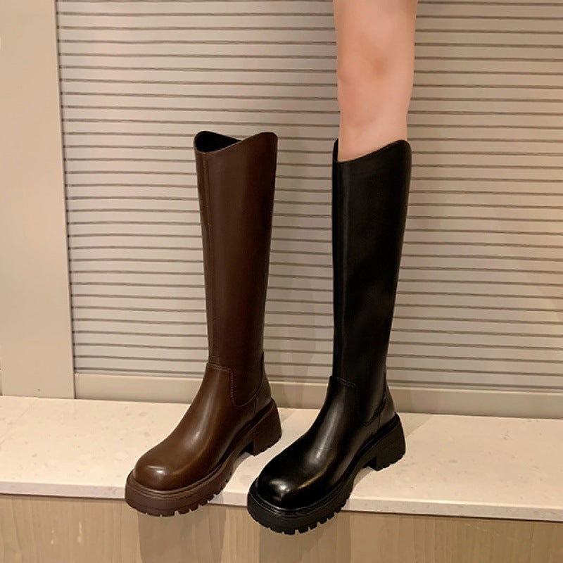 Damen Knielange Chunky Heel Stiefel mit Reißverschlussdetail Heidi-Mode