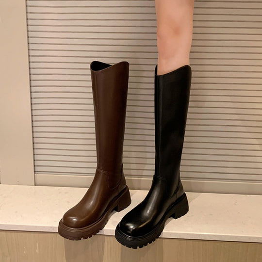 Damen Knielange Chunky Heel Stiefel mit Reißverschlussdetail Heidi-Mode