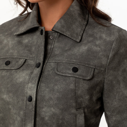 Damen modische kurz geschnittene Lederjacke Heidi-Mode