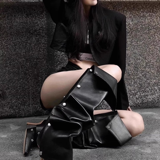 Damen Stylishe Overknee-Stiefel mit innovativem Design und elegantem Absatz Heidi-Mode