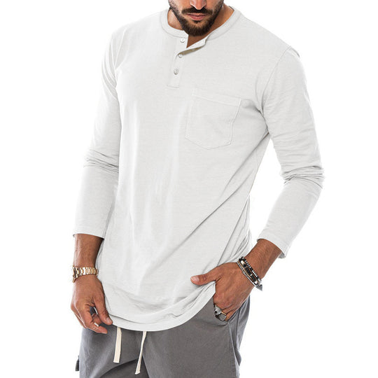 Herren Langarm-Henley-Shirt mit modischem Knopfverschluss und praktischer Brusttasche Heidi-Mode