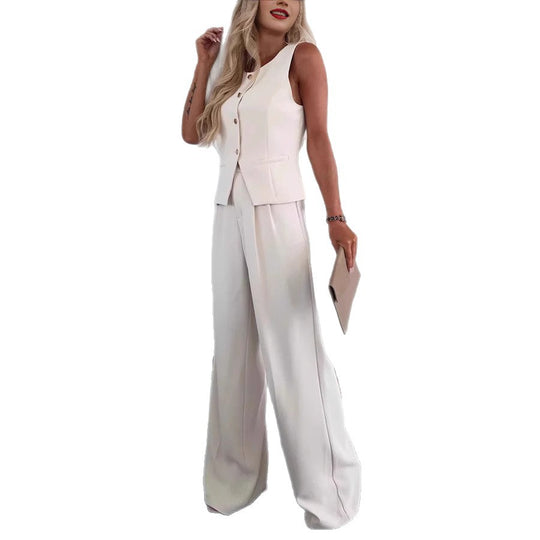 Damen Hosenanzug mit taillierter Weste und eleganten Knöpfen Heidi-Mode