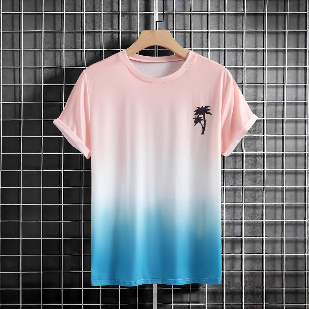 Herren T-Shirt mit modernem Farbverlauf und Palmenstickerei Heidi-Mode
