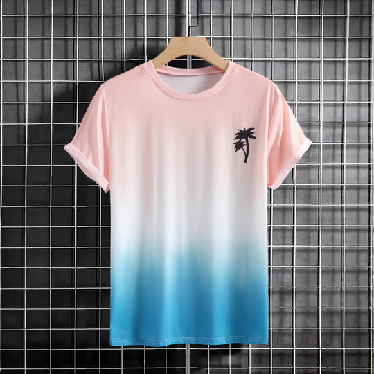 Herren T-Shirt mit modernem Farbverlauf und Palmenstickerei Heidi-Mode