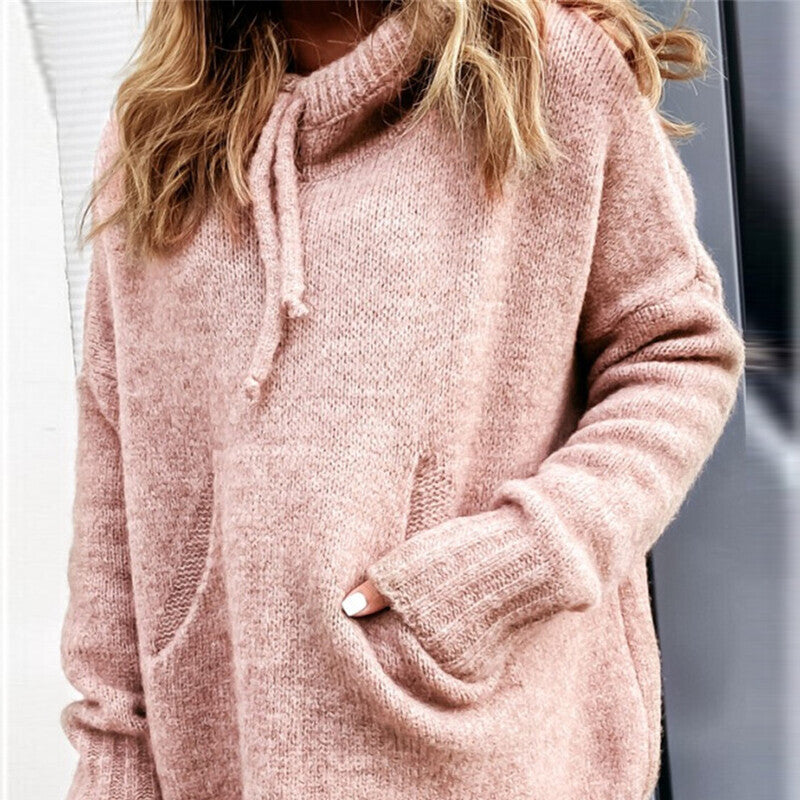 Damen lässiger Pullover mit Kapuze und strukturiertem Gewebe Heidi-Mode