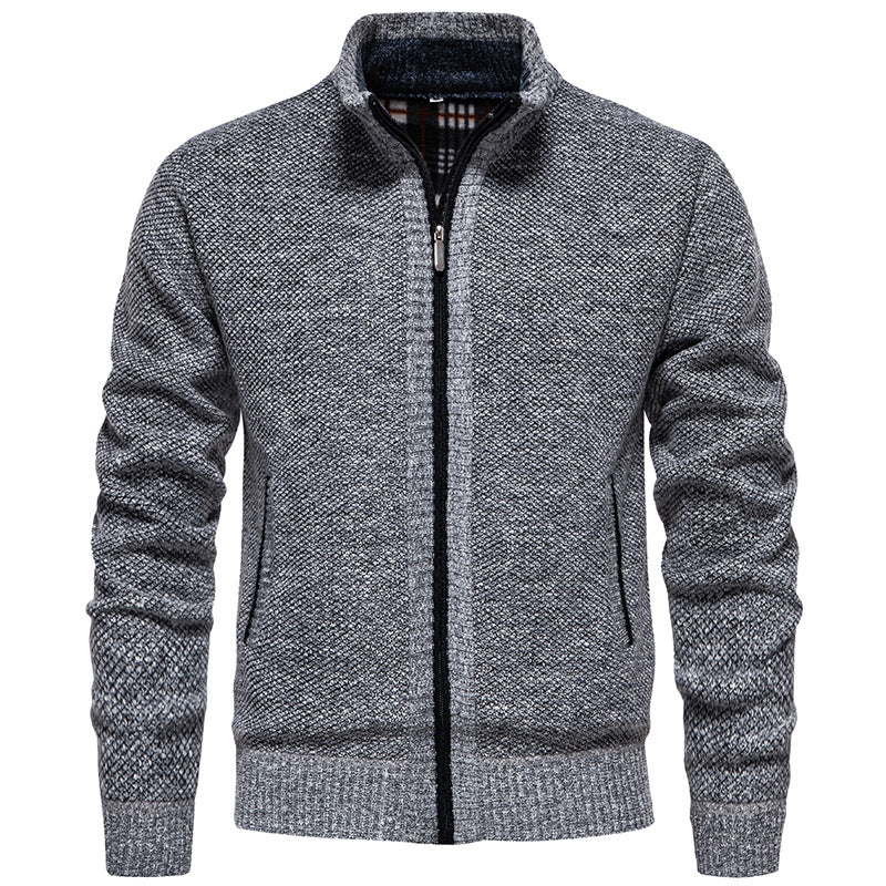 Herren Strickjacke mit hohem Kragen und praktischem Reißverschluss Heidi-Mode