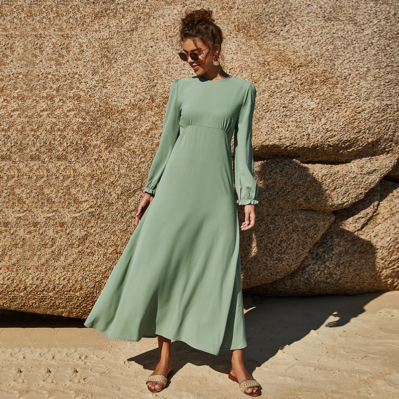 Damen Langärmliges Maxi-Kleid mit gerafftem Detail Heidi-Mode