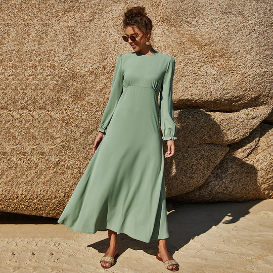 Damen Langärmliges Maxi-Kleid mit gerafftem Detail Heidi-Mode