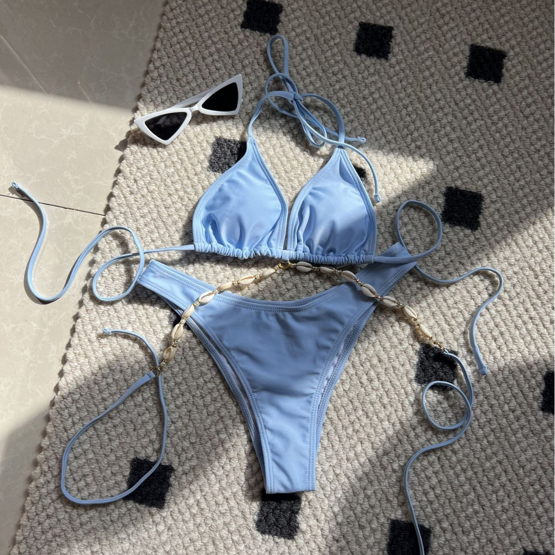 Damen Triangel-Bikini mit dekorativen Muscheldetails und verstellbaren Trägern Heidi-Mode