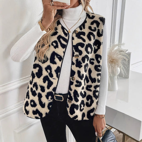 Damen Kuschelige Leo-Fleece-Weste Heidi-Mode