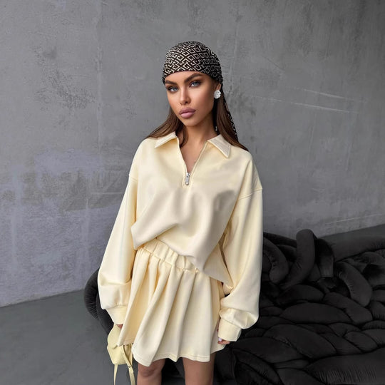 Damen sportlicher Pullover mit Kordelzug und Reißverschluss Heidi-Mode