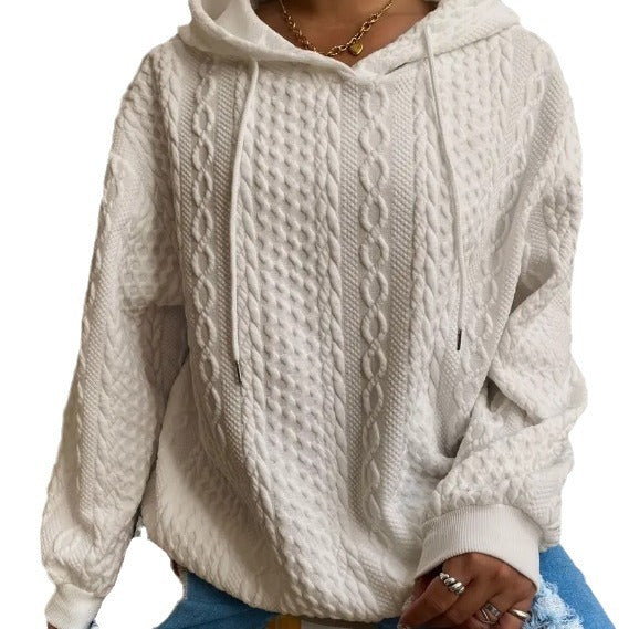 Damen Oversized Strickpullover mit kreativem Kabeleffekt und Kapuze Heidi-Mode