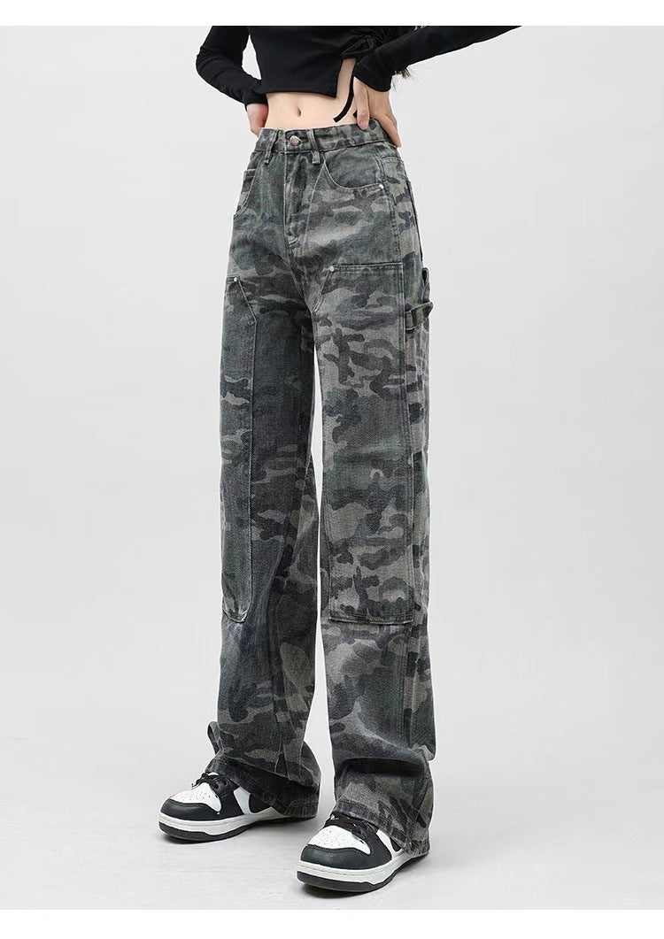 Heidi-Mode | Damen Camo-Print Weite Beinform Denim-Jeans