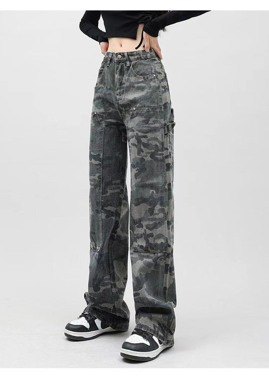 Heidi-Mode | Damen Camo-Print Weite Beinform Denim-Jeans