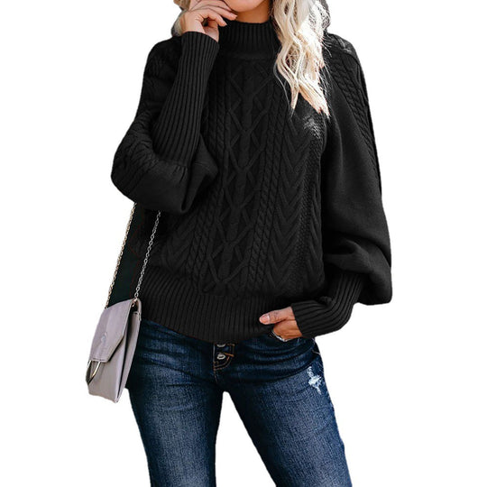 Damen Strickpullover mit hohem Kragen und strukturiertem Kabelmuster Heidi-Mode