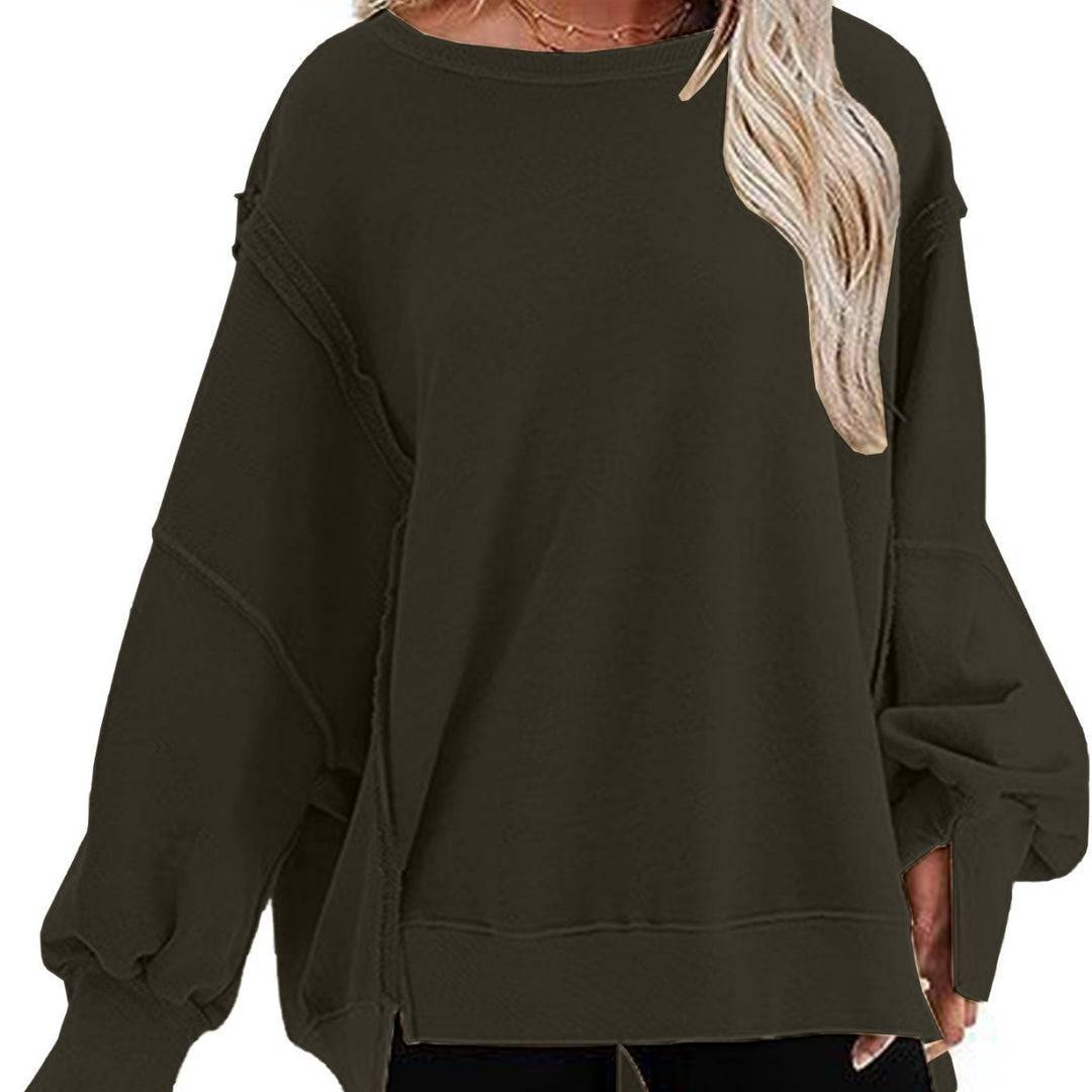 Damen Oversize Sweatshirt mit Ballonärmeln und seitlichen Schlitzen Heidi-Mode