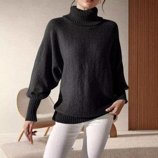 Damen modischer Rollkragenpullover mit lässigem Schnitt und strukturiertem Maschenmuster Heidi-Mode