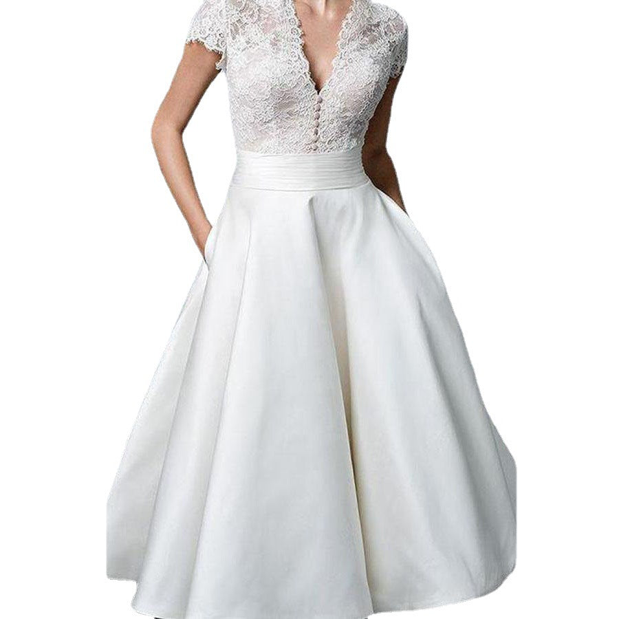 Damen Hochwertiges Hochzeitskleid mit Spitzendetails und schwingendem Rock Heidi-Mode