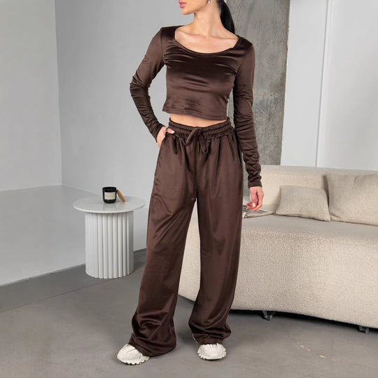 Damen modisches Crop-Top und bequeme Freizeithose Set Heidi-Mode