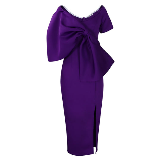 Damen Kleid mit dramatischem Schleifen-Detail und schickem Schlitz Heidi-Mode