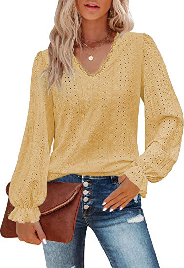 Damen Bluse mit Spitzenmuster und Ballonärmeln Heidi-Mode