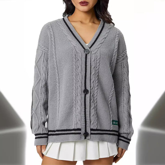 Damen Grob gestrickte Cardigan mit Sternenapplikationen und Knopfverschluss Heidi-Mode