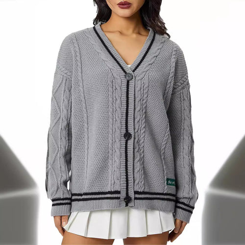 Damen Grob gestrickte Cardigan mit Sternenapplikationen und Knopfverschluss Heidi-Mode