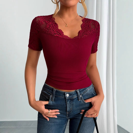 Damen Spitzen-Crop-Top mit elegantem Rundhalsausschnitt Heidi-Mode