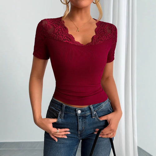 Damen Spitzen-Crop-Top mit elegantem Rundhalsausschnitt Heidi-Mode